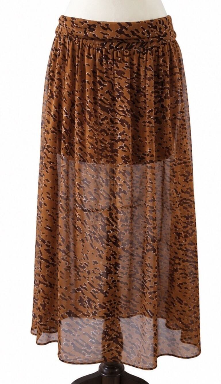 Walter Baker Gabriella Leopard Animal Print Sheer Maxi Skirt Brown Womens S